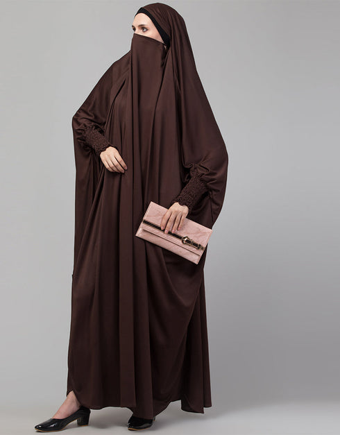 Muslimah Smoking Sleeve Tie at Back Ready To Wear Instant Full Size Jeresy JiIbab Side View